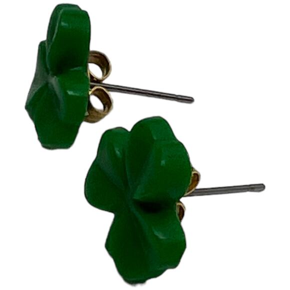Green Shamrock Stud Earrings St Patrick's Day Clover Irish Lucky Small 0.5" - Picture 3 of 7